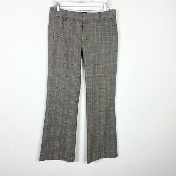 Vintage y2k Mossimo Grey & Green Plaid Low Rise Flare Leg Trouser Pants Size 4 - Picture 2 of 6